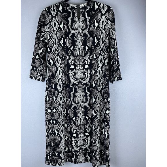 NWOT J McLaughlin Sz M Snake Print Blk White Pockets Keyhole Back 3/4 Slv Dress - Picture 5 of 13